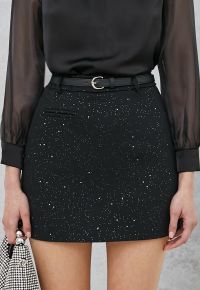 Starry Night Belted Mini Bud Skirt in Black