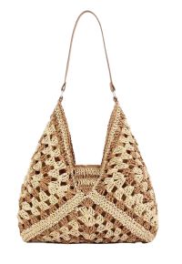 Hollow Out Braided Straw Bag in Khaki