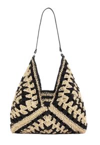 Hollow Out Braided Straw Bag in Black