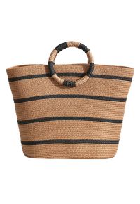 Round Handle Striped Woven Straw Bag