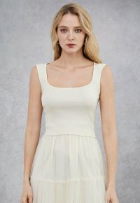 Square Neck Knit Tank Top in Cream