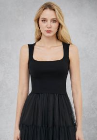 Square Neck Knit Tank Top in Black