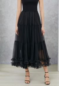 Dreamlike Tiered Ruffle Hem Mesh Tulle Skirt in Black