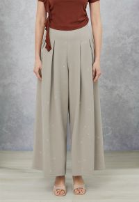 Sequins Embellished Pleats Wide-Leg Pants in Sage