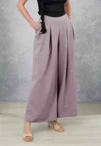 Sequins Embellished Pleats Wide-Leg Pants in Lavender