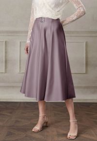 Square Buckle A-Line Satin Midi Skirt in Mauve