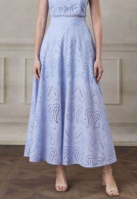 Paisley Eyelet Embroidery High-Waist Shirred Back Maxi Skirt in Lavender