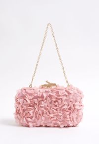 Pinky Flowers Embellished Mesh Clutch
