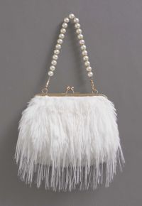 Alluring Pearl Fuzzy Handbag in Cream
