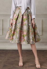 Lustrous Garden Jacquard Pleated Organza Midi Skirt