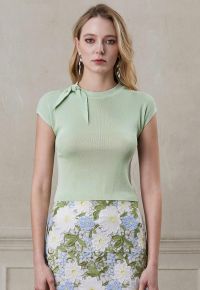 Side Tie Knotted Cap Sleeve Crop Knit Top in Pistachio