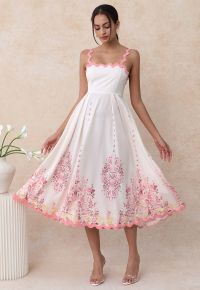 Pinky Wavy Floral Tie-Back Bowknot Cami Dress