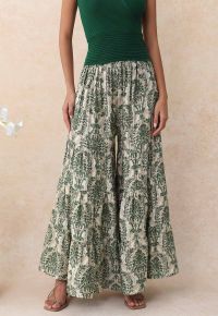 Sunny Days Wide-Leg Pants in Green Damask
