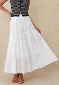 Daisy Era Embroidery Cotton Maxi Skirt in White