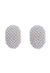 Faux Pearls Rhinestones Oval Earrings