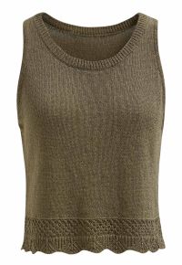 Crew Neck Sleeveless Cotton Crop Top in Olive