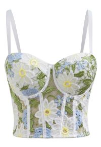 Dreamlike Floral Cutwork Embroidery Mesh Bra Top