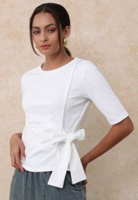 Self-Tie Bowknot Zip Tape Decor Top in White