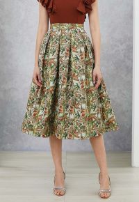 Leaf Jacquard Box Pleat Midi Skirt