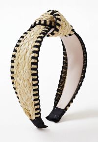 Bowknot Raffia Whipstitch-Trimmed Hair Headband in Black