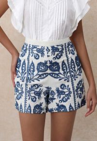High Waist Floral Embroidered Shorts in Navy