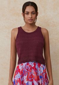 Crew Neck Sleeveless Cotton Crop Top in Berry