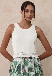 Crew Neck Sleeveless Cotton Crop Top in Ivory