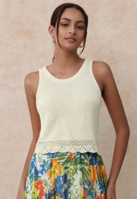 Crew Neck Sleeveless Cotton Crop Top in Light Yellow