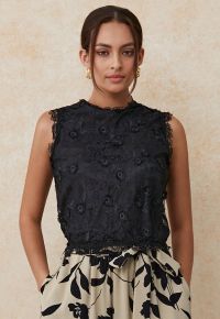 Dainty Floret Lace Crochet Crop Top in Black