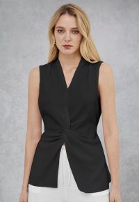 Knot Front Tie-Back Sleeveless Top in Black