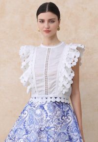 Crochet Trim Sleeveless Cotton Top in White