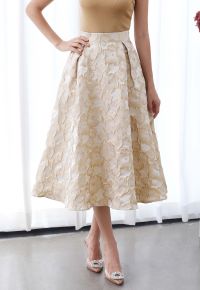 Thriving Golden Blossom Embossed Jacquard Midi Skirt