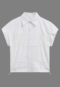 Crochet Patchwork Spliced Rose Embroidery Shirt in White