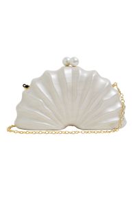 Pearl Clasp Pleated Shell Acrylic Bag in Ivory
