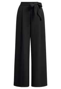 Bowknot Waist Pleated Front Pants in Black