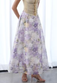 Blurry Floral Watercolor Half Waistband A-Line Maxi Skirt in Lilac