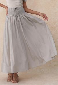 Self-Tie Shirred Waist Crinkle Skirt in Taupe