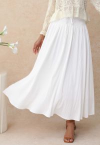 Self-Tie Shirred Waist Crinkle Skirt in White