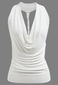 Knitted Cowl Neck Braided Open Back Sleeveless Top in White