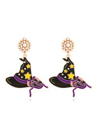 Witch Hat Pearl Trim Enamel Earrings