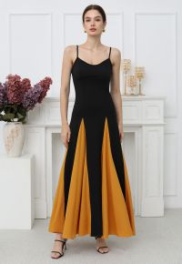 Stylish Contrast Color Panel Cami Maxi Dress in Pumpkin