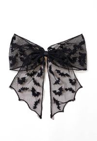 Bat Embroidered Bow Mesh Hair Barrette in Black