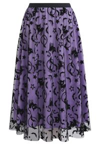 Spooky Halloween Icons Mesh Tulle Skirt in Purple