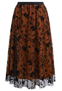 Spooky Halloween Icons Mesh Tulle Skirt in Pumpkin