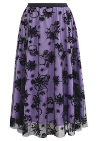 Haunting Skull and Spider Web Tulle Skirt in Purple