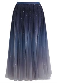 Gradient Mesh Sequined Maxi Skirt in Navy