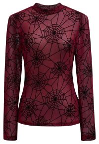 Spider Web Semi-Sheer Mesh Tulle Top in Red
