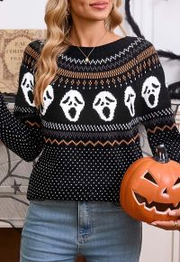 Ghoulish Skull Fair Isle Knit Sweater in Black