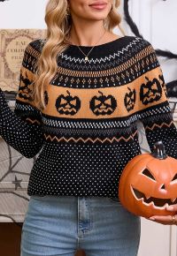 Jack-O'-Lantern Fair Isle Knit Sweater in Black