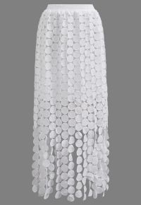 Chic Crochet Circle Fringe Maxi Skirt in White